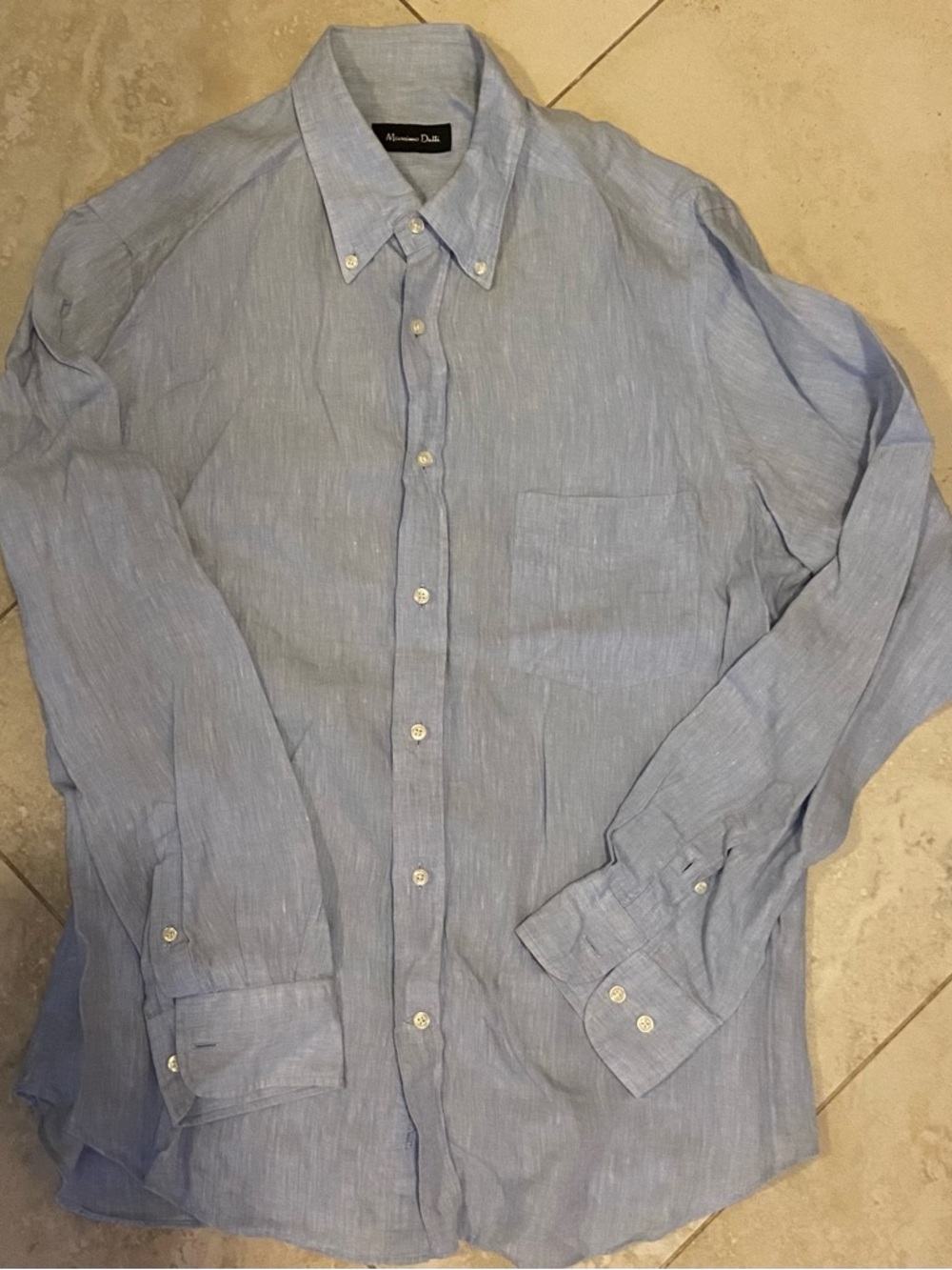 Massimo Dutti Pale Blue Button-Down Chambray Linen Shirt - Men's
